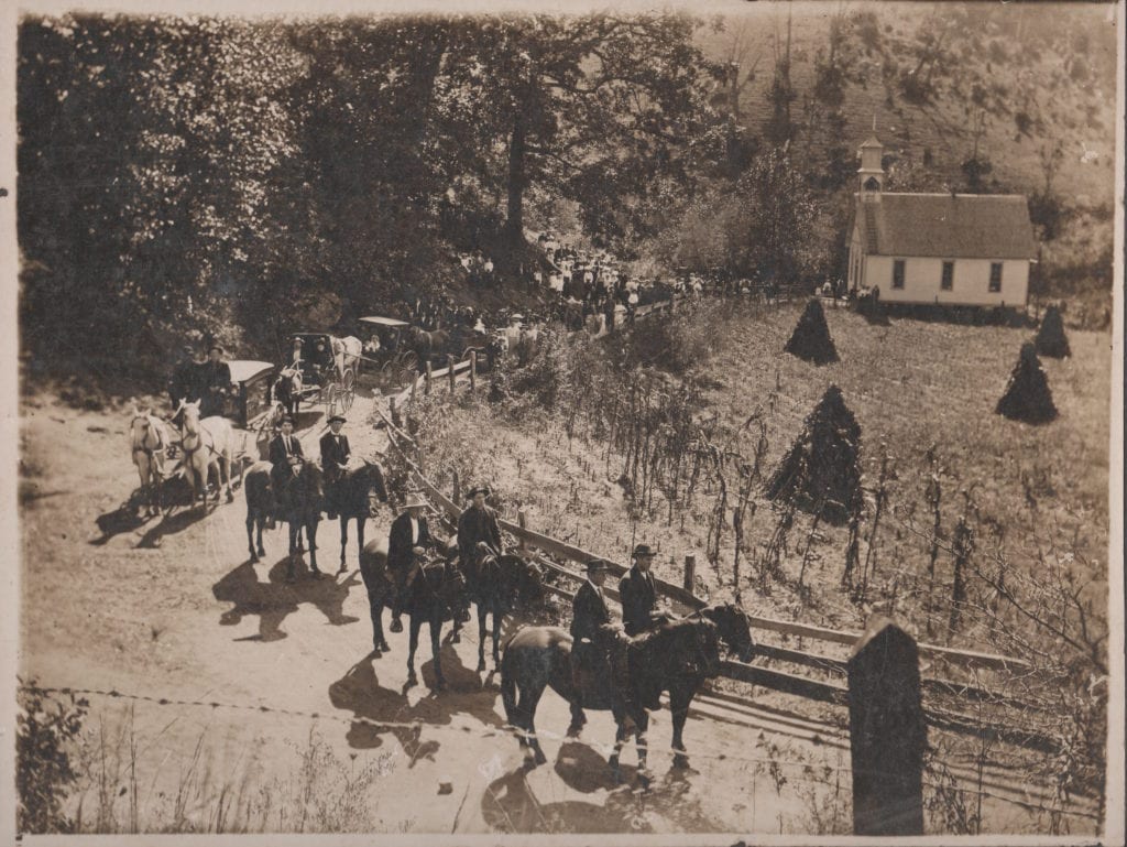 1907 Woody Funeral Procession with Horse Drawn Hearse at Jones Valley Baptist Church, Sandy Mush, NC - Photo Courtesy of Neal Woody 